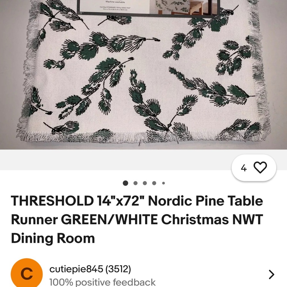 Threshold Pine Branch Table Runner - Green and White